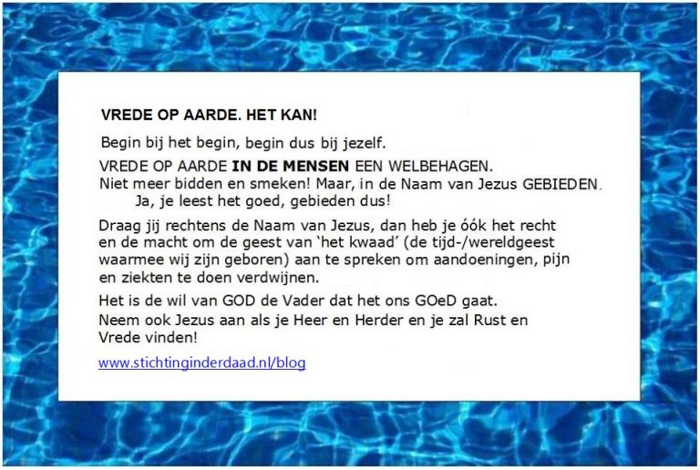 Vrede op aarde. – Stichting Inderdaad